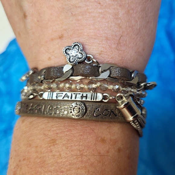 Good Work(s) Silver and Leather Four-Strand Bracelet with Inspirational Design - Picture 7 of 8